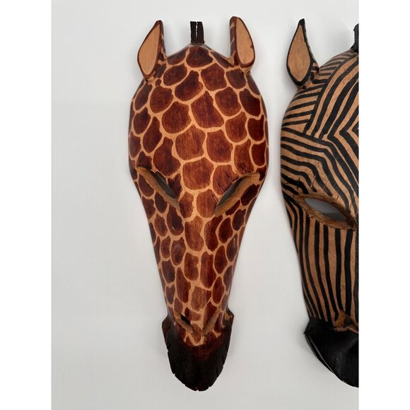 Wood Carved Decorative Zebra Girrafe Heads Hand Made - Picture 3 of 9